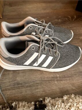 adidas Grey Knit Running Shoes with White Stripes